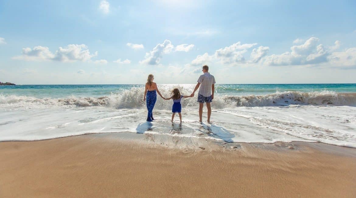 family on beach