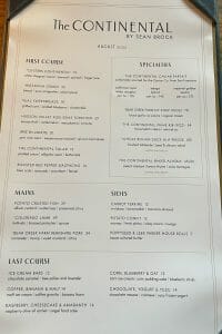 Continental Restaurant Menu