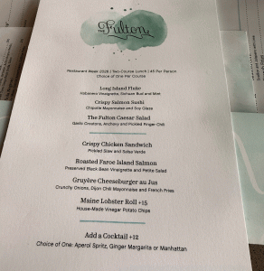 menu at The Fulton