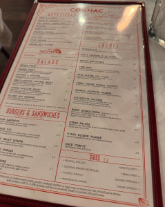 cognac menu